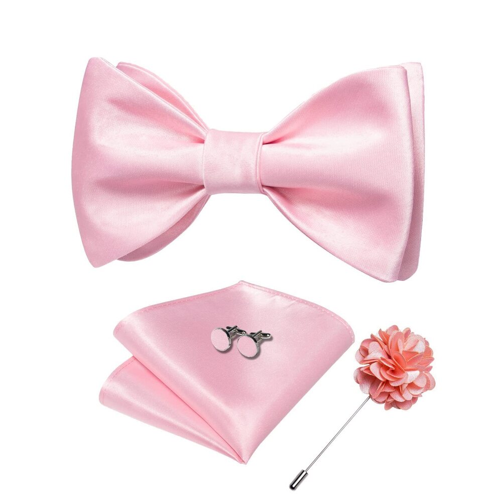 3695 Light Pink Bow Ties Solid Color Self Tied Bowtie Pocket Square